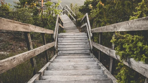 En trappa som leder ner till en sjö